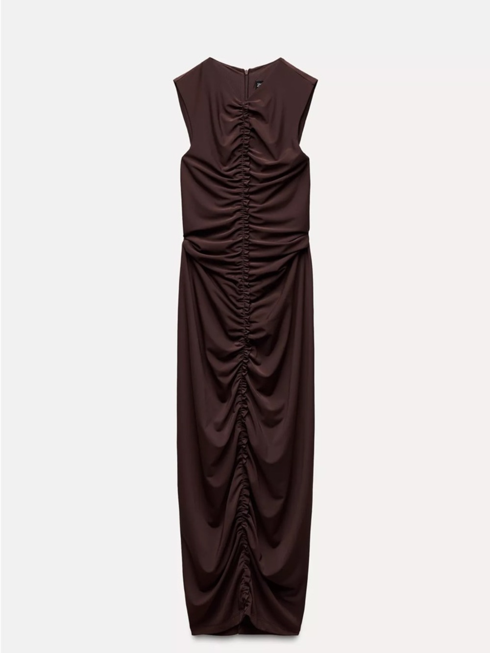 Zara Sleeveless Ruched Brown Maxi Dress